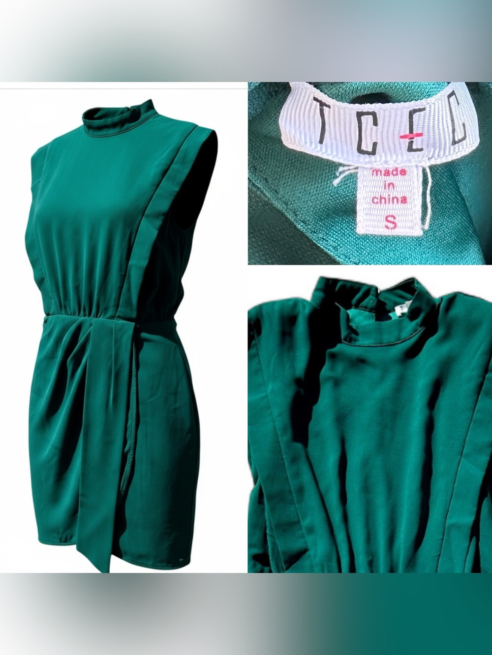 TCEC Green Mock Neck Faux Wrap Dress Size Small S EUC